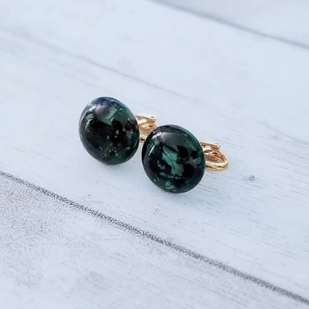 Vintage Clip On Earrings Green Tones 0.5